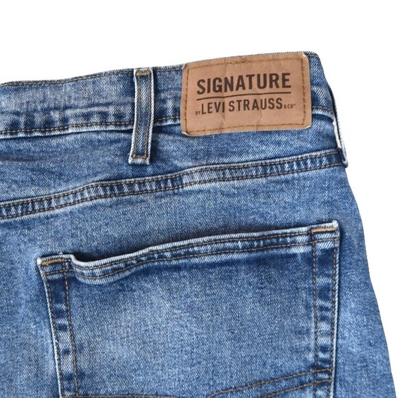 Signature by Levi Strauss Denim Shorts Jort W38 Blue Relaxed Fit 5-Pocket Cutoff - Picture 7 of 11